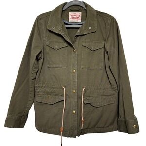 Levi Strauss Co Utility Jacket Olive Green Button Front Drawstring Waist Wmn S